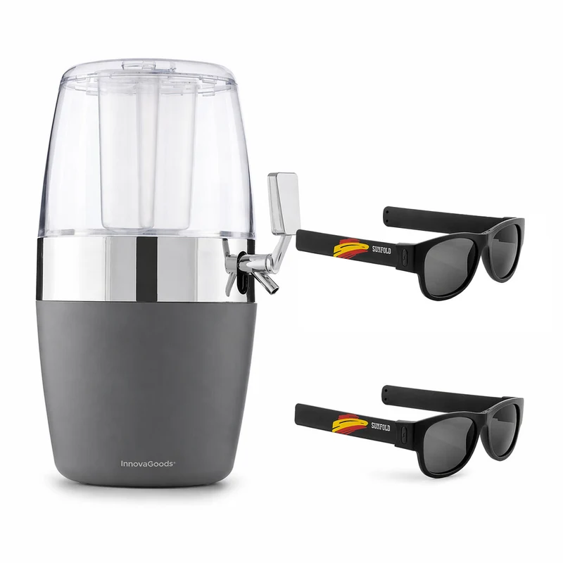 Pack Dispensador de Cerveza Refrigerante InnovaGoods y 2 Gafas de Sol Enrollables Sunfold Spain Black