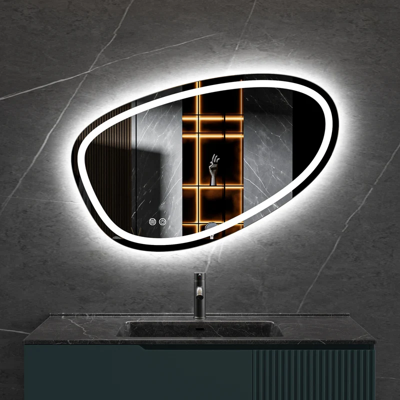 Second chance - Asymmetrical recessed mirror with LED lighting and anti-condensation 90cm wide and 60cm high - Default