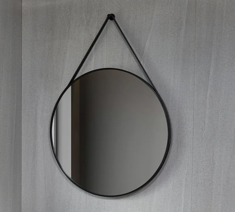 Second chance - Round mirror 80 cm with trendy strap, black frame - Default