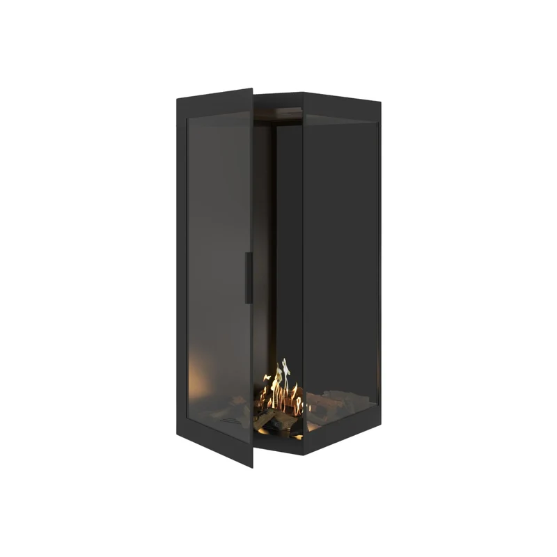 Base Bio-ethanol Verticale Inbouw Hoekhaard Rechts – Volledig Glas – 60 x 100 cm | Wild Flame