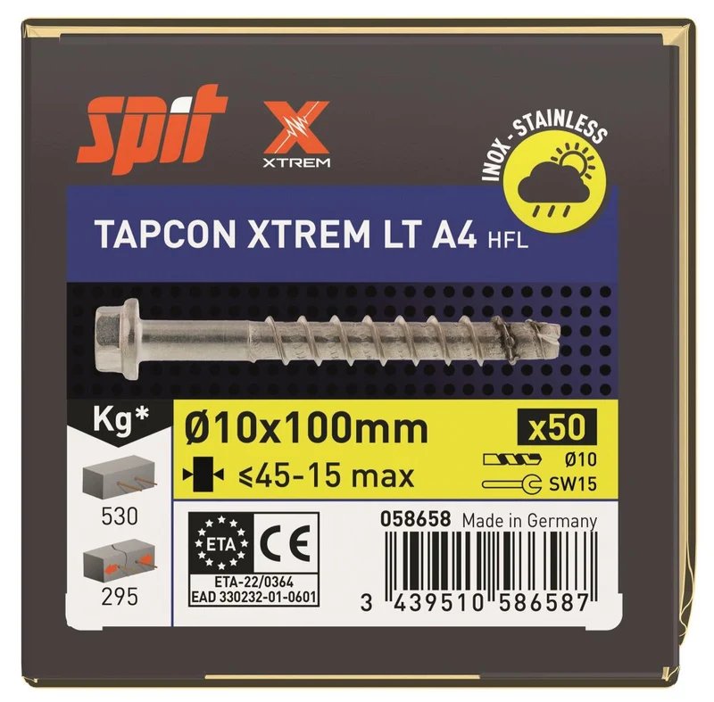 SPIT TAPCON HFL XTREM BETONSCHROEF 100 10X100 RVS A4 - 50 ST