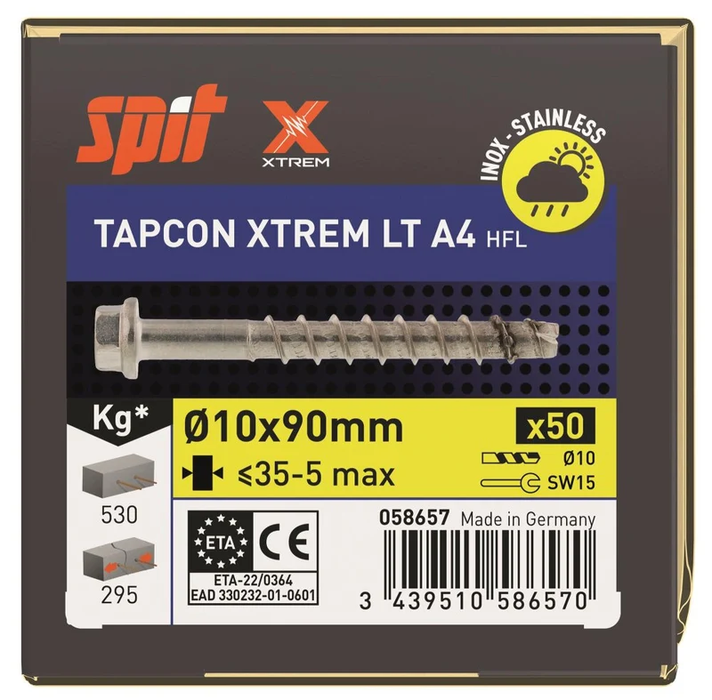 SPIT TAPCON HFL XTREM BETONSCHROEF 10X90RVS A4 - 50 ST