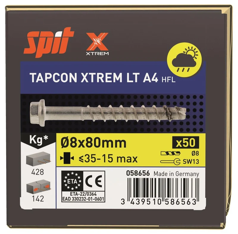SPIT TAPCON HFL XTREM BETONSCHROEF 8X80 RVS A4 - 50 ST