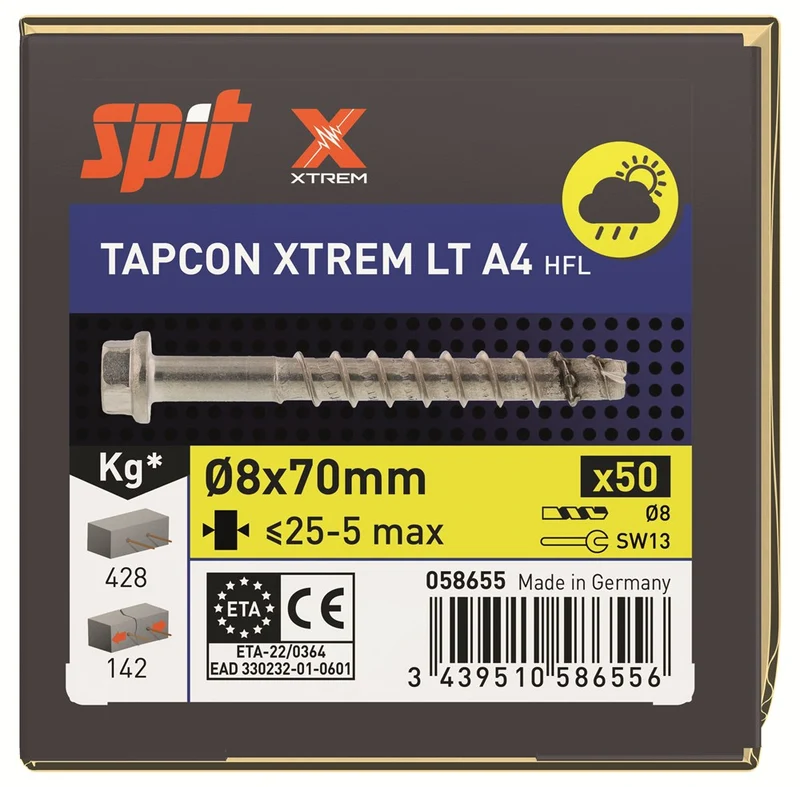 SPIT TAPCON HFL XTREM BETONSCHROEF 8X70 RVS A4 - 50 ST