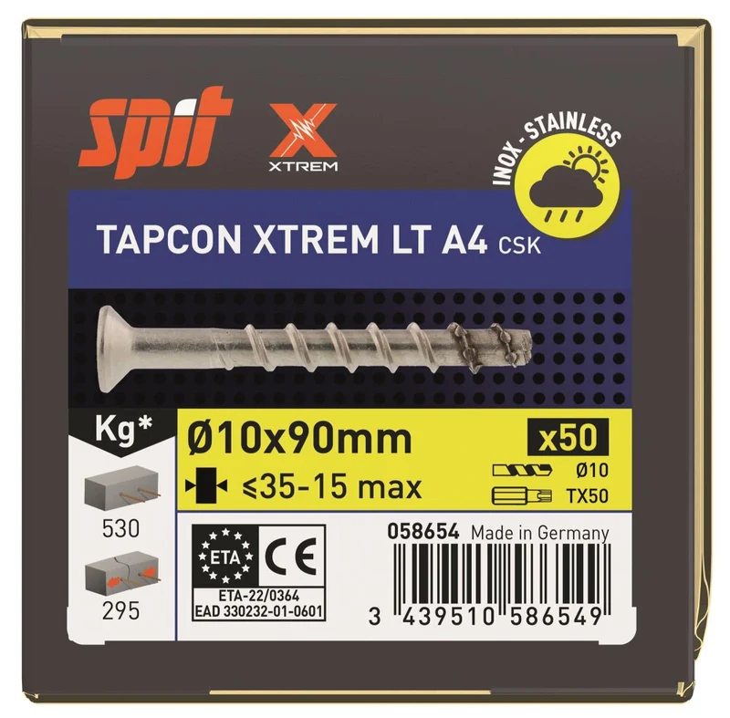 SPIT TAPCON CSK XTREM BETONSCHROEF 10X90RVS A4 - 50 ST
