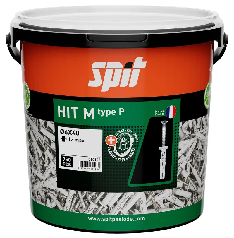SPIT HIT M SLAGPLUG 6x40/12P - MET KRAAG(750 STUKS IN ECO EMMER)