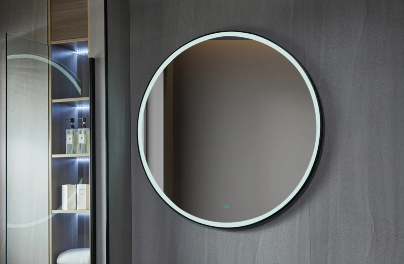 Second chance - Round mirror 60 cm with black frame, LED lighting and anti-condensation - Default