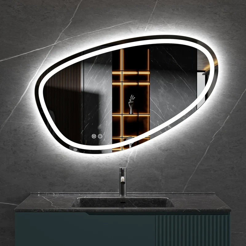 Second-chance - Asymmetric recessed mirror with built-in LED lighting and anti-condensation 100cm wide and 65cm high - Default