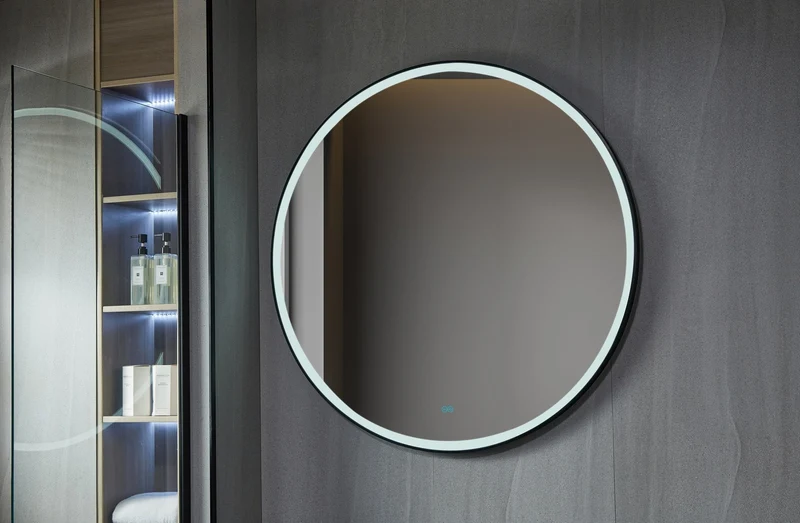 Second chance - Round mirror 80 cm with black frame, LED lighting and anti-condensation - Default