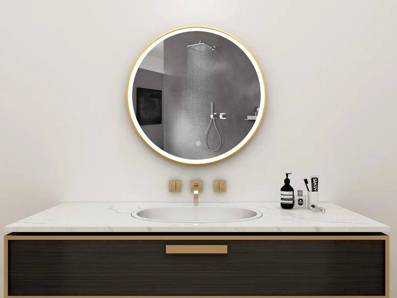 Second chance - Round mirror 80 cm with gold frame, LED lighting and anti-condensation - Default