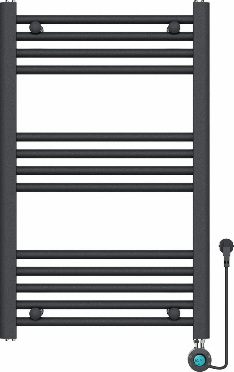 Electric Towel Radiator with Digital Thermostat - Bathroom Radiator - 800 × 500 mm - Matte Black - 300 Watt