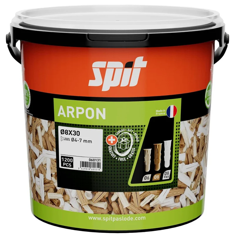 SPIT ARPON PLUG D.8x30 - 1.200 STUKS IN ECO EMMER