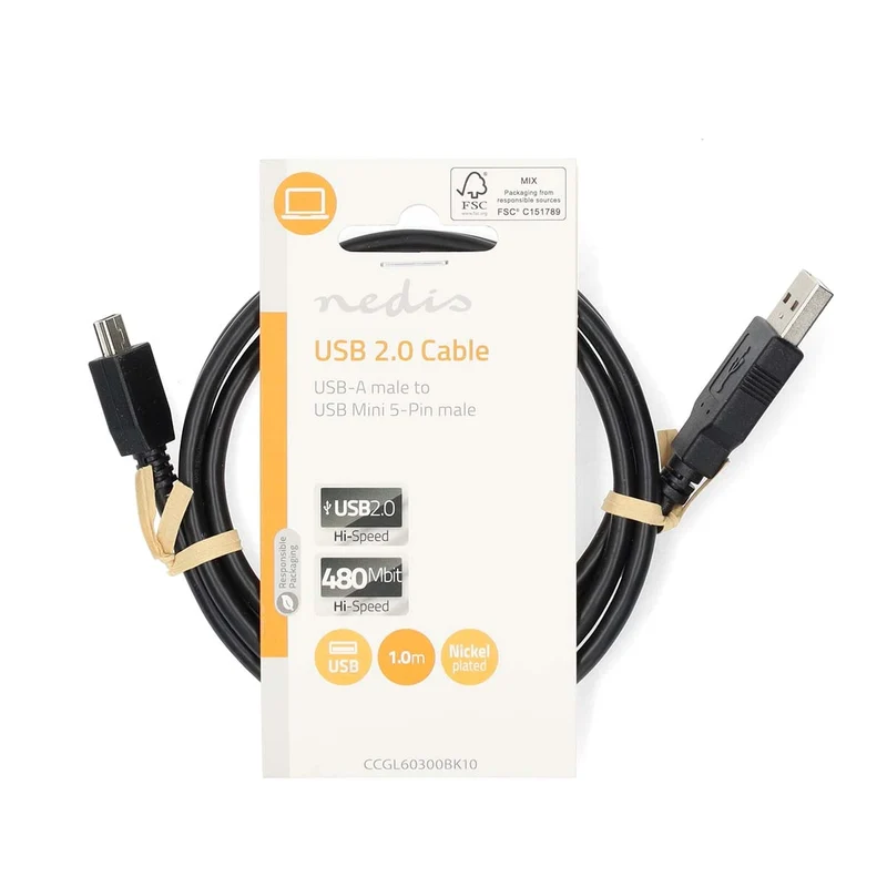 USB-Kabel USB 2.0 - USB-A Male - USB Mini-B 5-Pins Male
