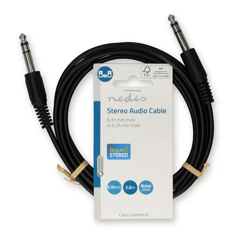 Stereo-Audiokabel 6,35 mm Male - 6,35 mm Male - Vernikkeld