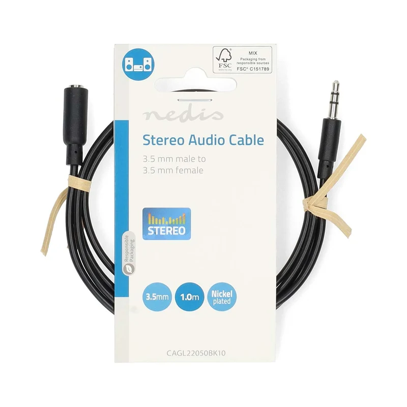 Stereo-Audiokabel 3,5 mm Male - 3,5 mm Female - Vernikkeld