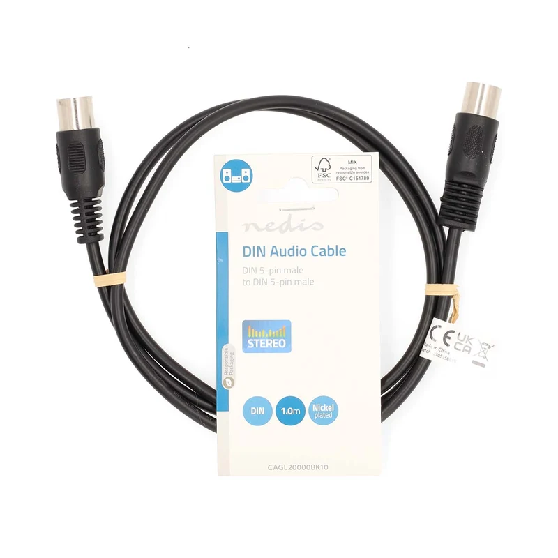 DIN-Audiokabel DIN 5-Pins Male - DIN 5-Pins Male - Vernikkeld