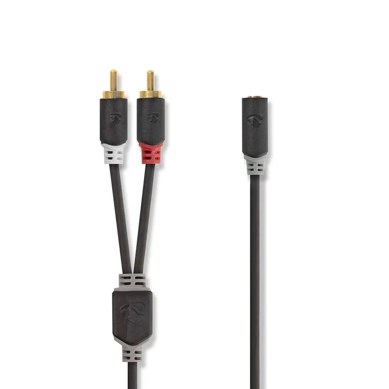 Stereo-Audiokabel 2x RCA Male - 3,5 mm Female - Verguld