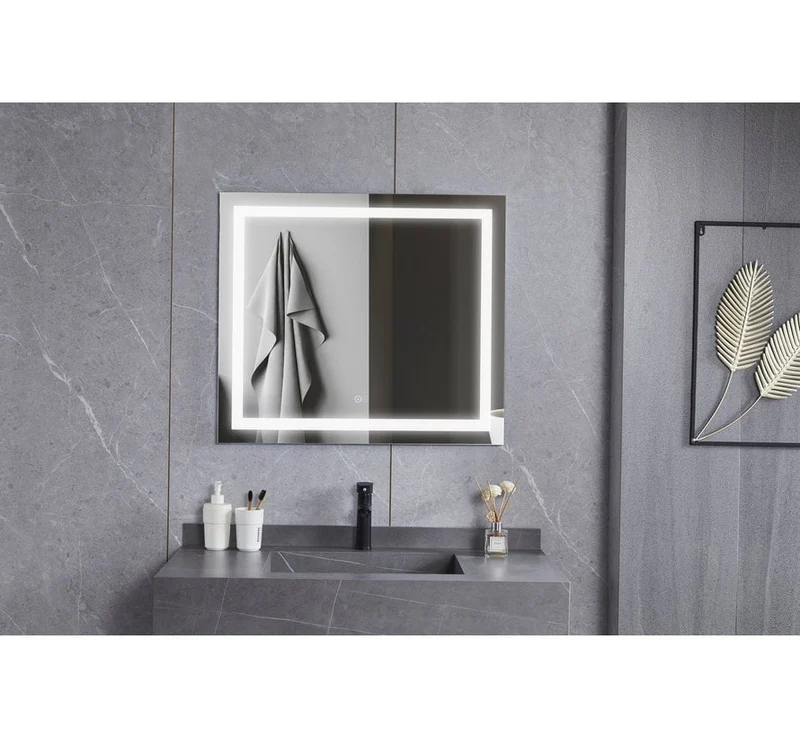 Mirror 70 x 50 cm frameless, LED Lighting recessed and anti-fog