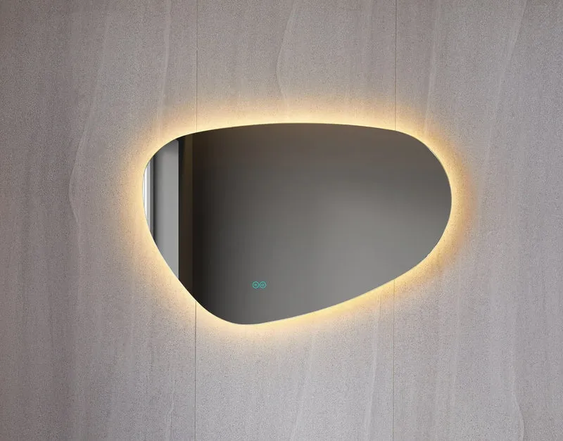 Asymmetrical organic mirror with LED lighting and anti-condensation — 60 cm wide and 40 cm high