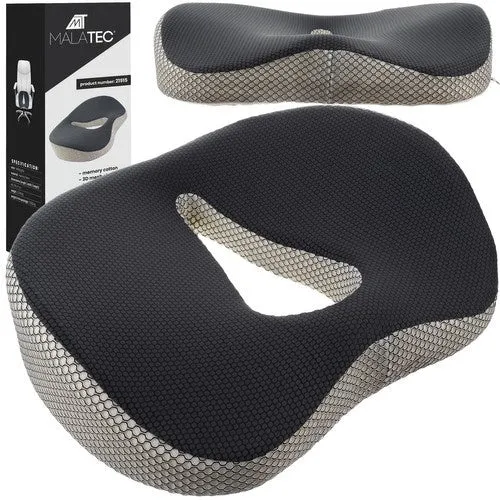 Malatec Ergonomisch Zitkussen - Memory Foam - 46 x 36 x 11 cm - Wit/Grijs