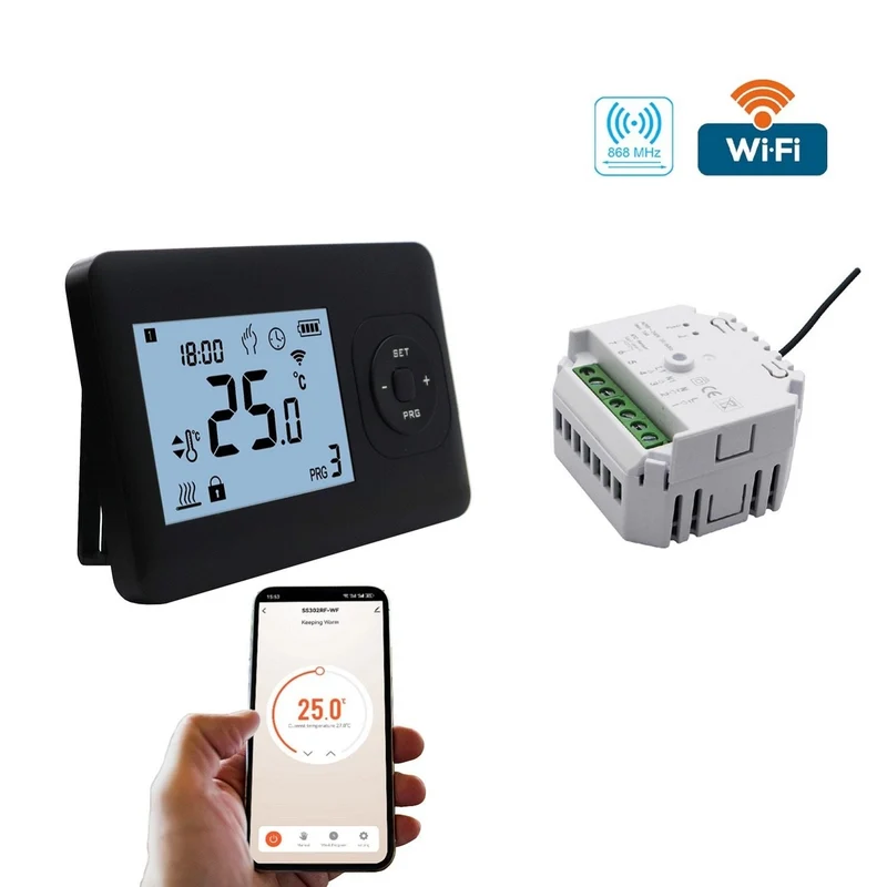 QH-Basic Black WiFi Thermostat including Built-in Receiver