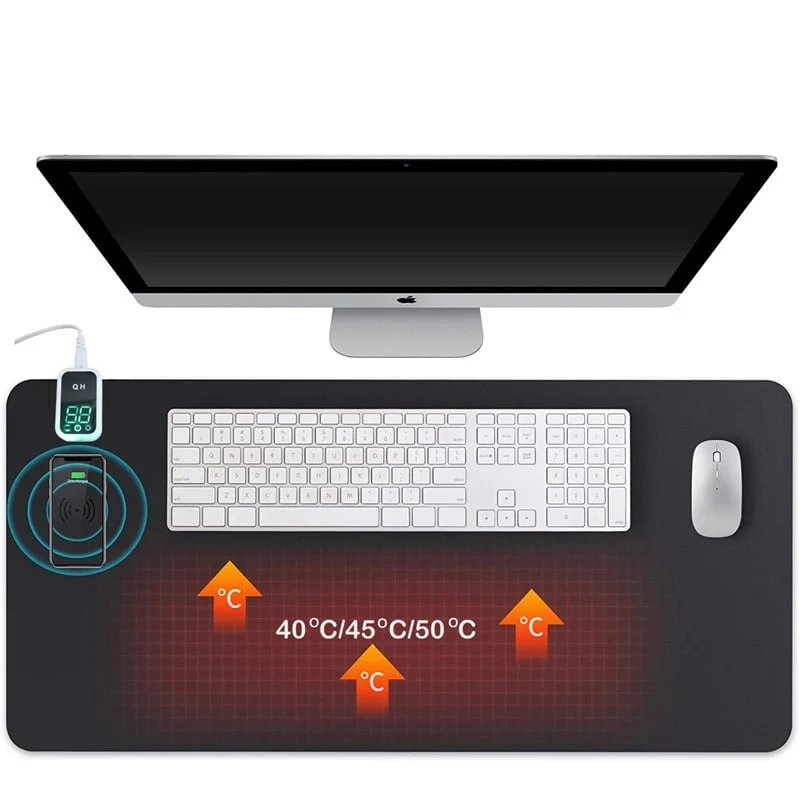 Heated desk pad with wireless charging function and LED