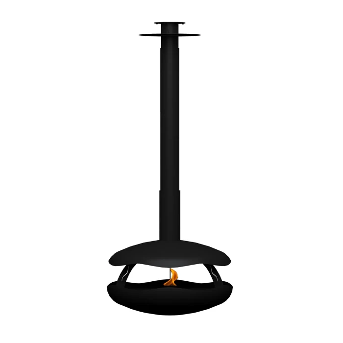GlammFire Perola Plus Zwart | Plafond bio-ethanol haard Ø101 cm in mat staal
