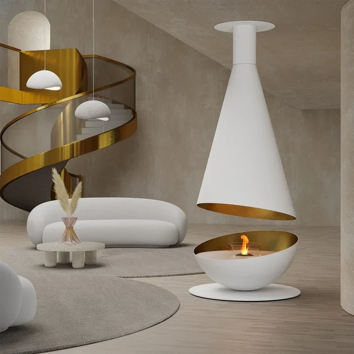 Plafond Bio-Ethanol Haard Ø105 cm – GlammFire Thales Wit in Staal