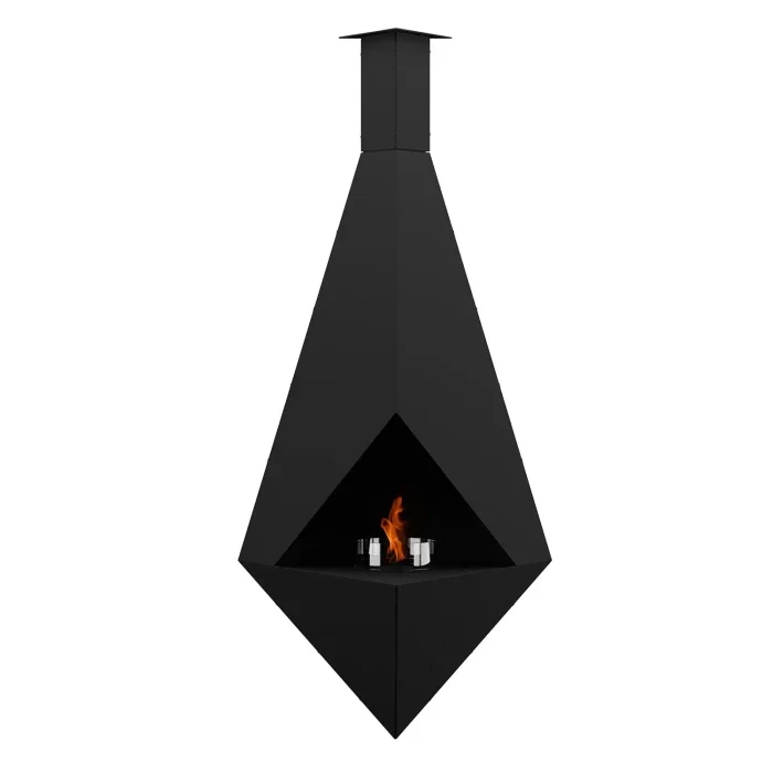 GlammFire Pythagoras Zwart Titanium | Plafond Bio-ethanol Haard met Driehoekig Design