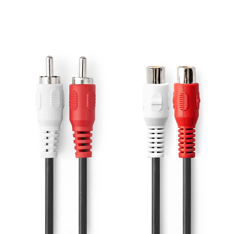 Stereo-Audiokabel 2x RCA Male - 2x RCA Female - Vernikkeld