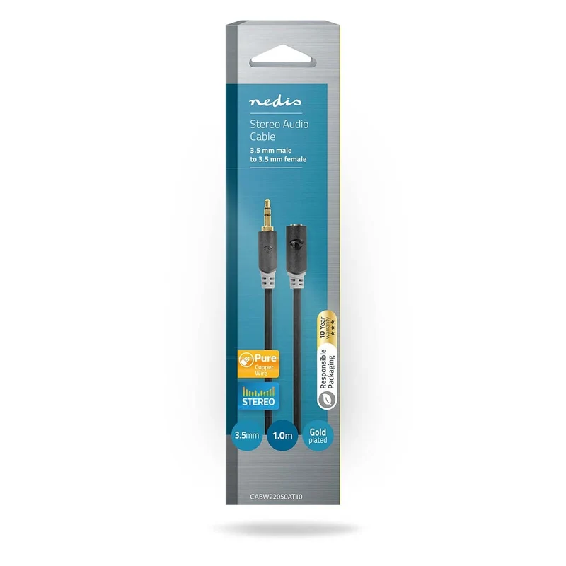 Stereo-Audiokabel 3,5 mm Male - 3,5 mm Female - Verguld