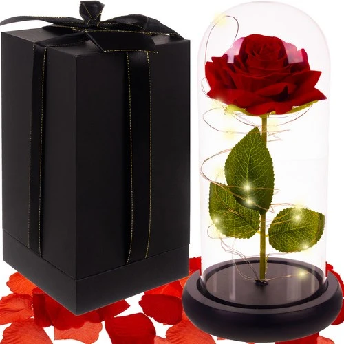 Malatec Eeuwige Roos in Glas met LED - Cadeauverpakking - Warm Wit