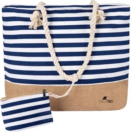 Malatec Strandtas - 22L - Nautische Stijl - Blauw/Wit