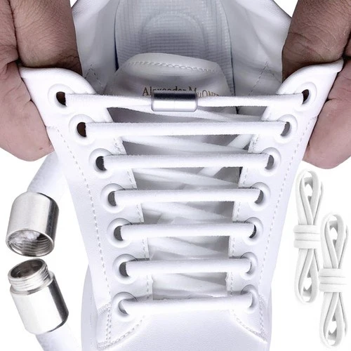 Malatec Elastische Veters - Zonder Strikken - 100 cm - Wit/Zilver
