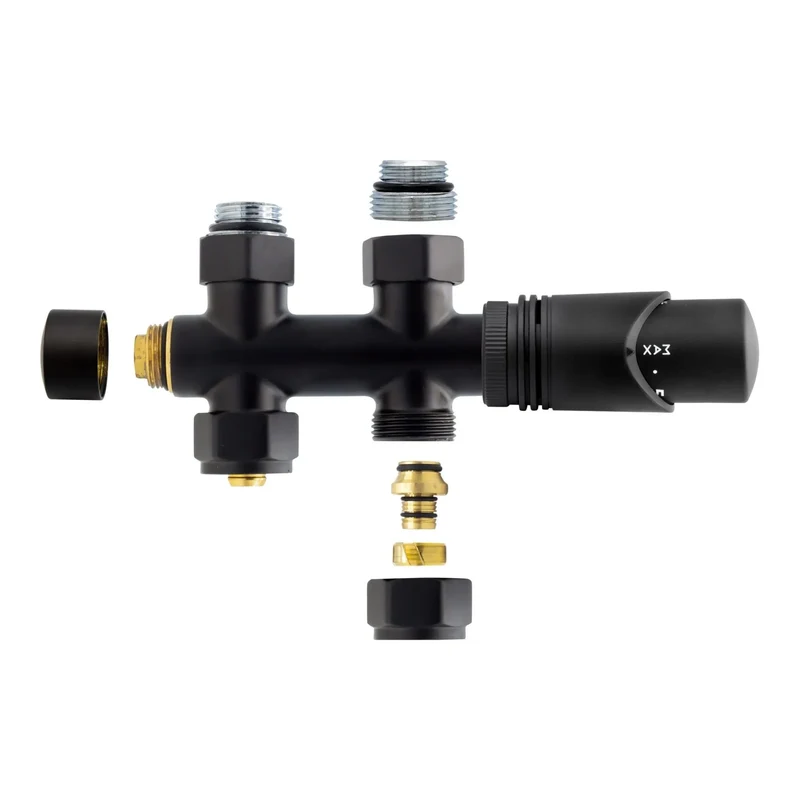 Thermostatische Radiatorkraan aansluitset 1/2" - 3/4" met thermostaatknop - recht - zwart
