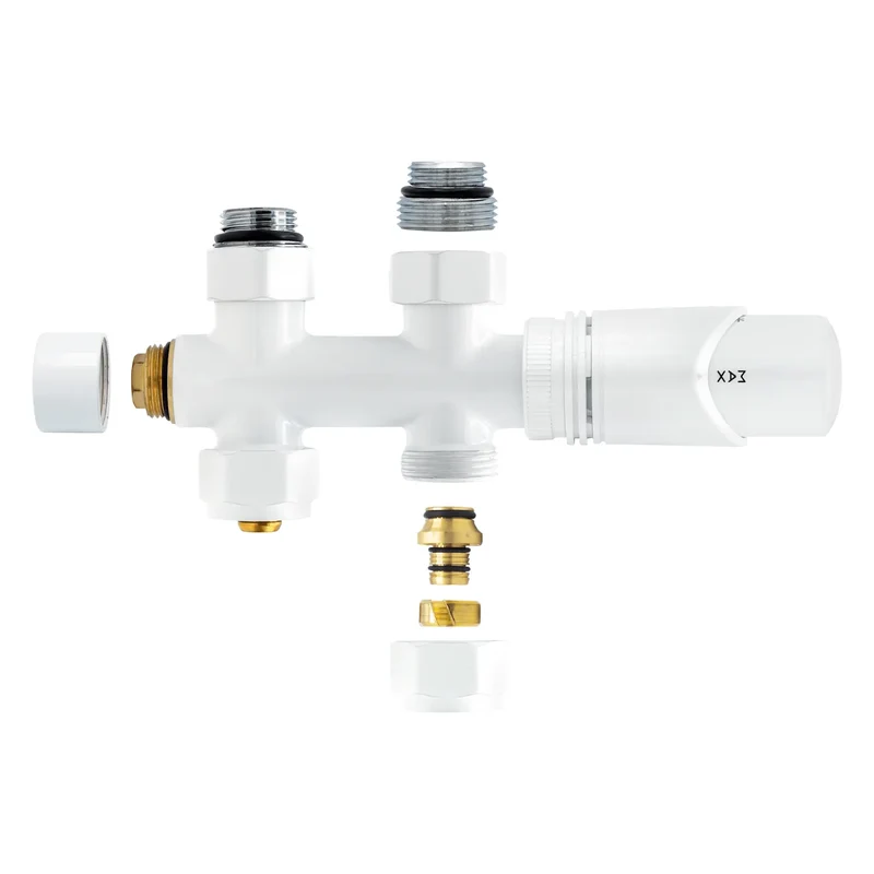 Thermostatische Radiatorkraan aansluitset 1/2" - 3/4" met thermostaatknop - recht - wit