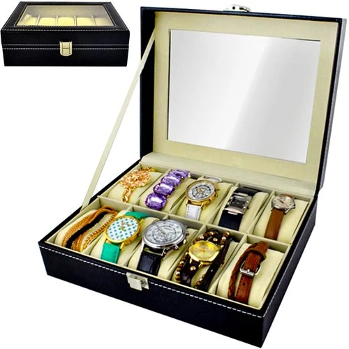 Malatec Horloge Organizer - 10 Vakken - Met Displayvenster - Zwart