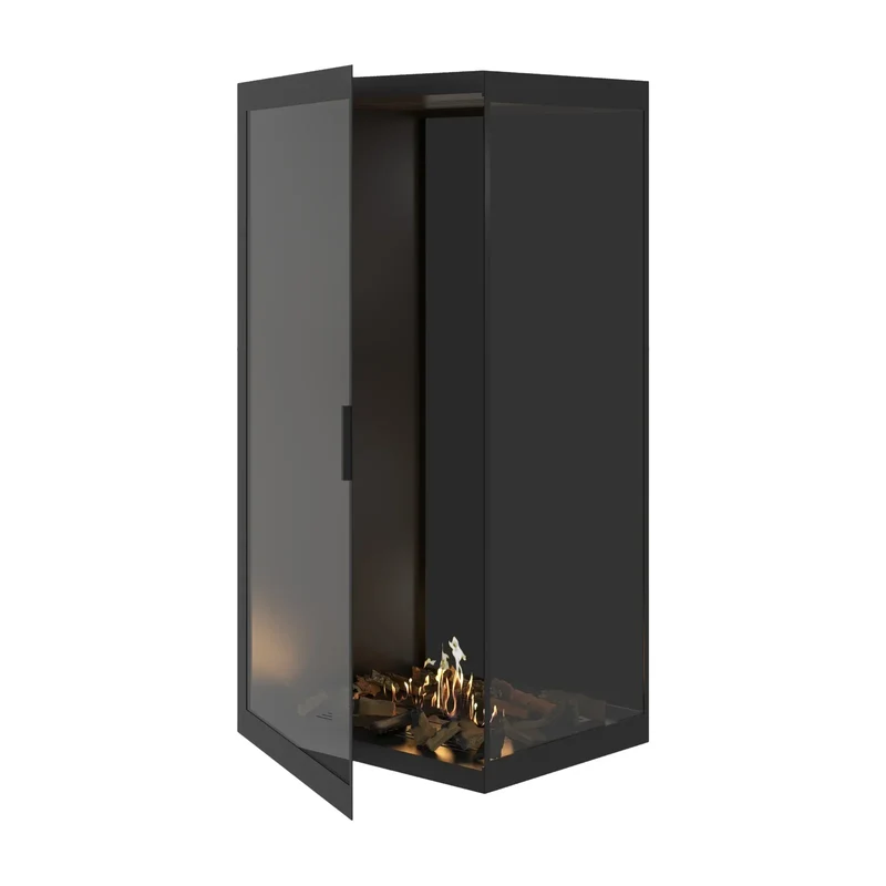 Base Bio-ethanol Verticale Inbouw Hoekhaard Rechts – Volledig Glas – 80 x 160 cm | Wild Flame