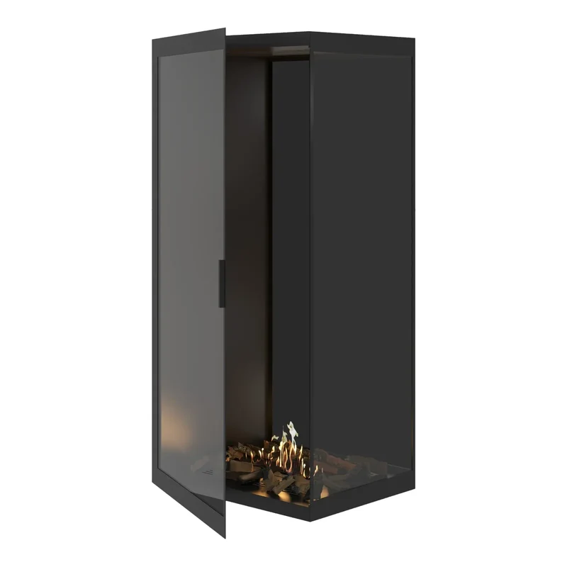Bio-ethanol Verticale Inbouw Hoekhaard Rechts Base – Volledig Glas – 80 x 180 cm | Wild Flame