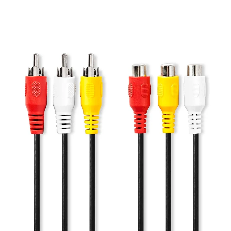 Composiet Videokabel 3x RCA Male - 3x RCA Female - Vernikkeld
