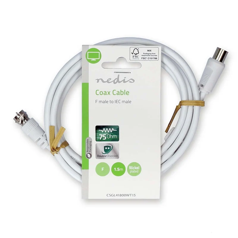 Satelliet- en Antennekabel F-Male - IEC (Coax) Male - Vernikkeld