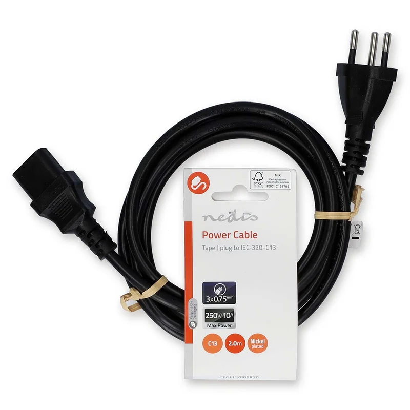 Stroomkabel CH Type 12 - IEC-320-C13 - Recht