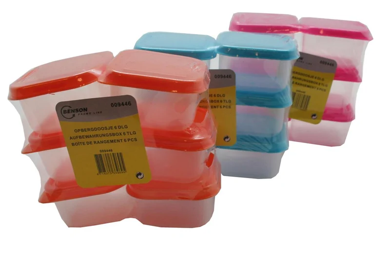 Benson Opbergdoosjes Vierkant - 6-delig - 6 x 6 x 4 cm - Vaatwasser- & Vriezerbestendig - Kleurenmix