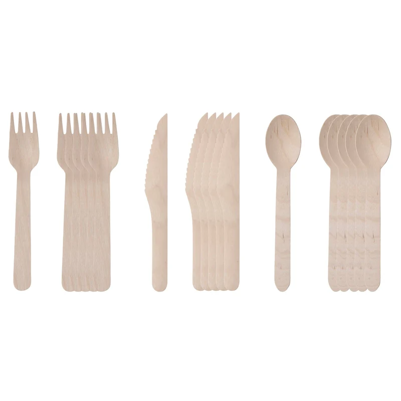 Benson Houten Bestekset - 18-delig - 16 cm - Duurzaam Wegwerpbestek