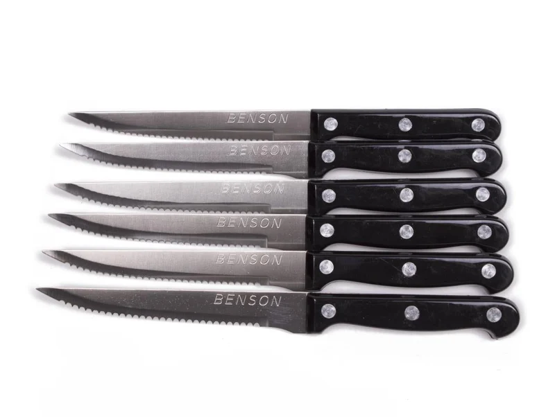 Benson Steakmessenset - 6-delig - RVS - Gekarteld Lemmet - Zwart