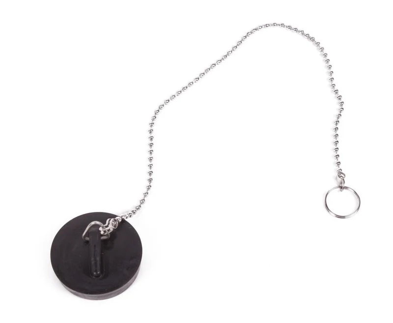 Benson Gootsteendop - Ø 44 mm - Inclusief RVS Ketting 30 cm - Zwart Rubber
