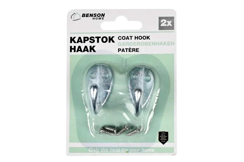 Benson Metalen Kapstokhaken - Dubbele Haak - 2-delig - Inclusief Schroeven