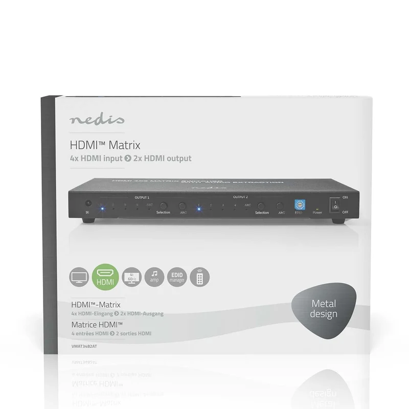 HDMI™ Matrix-Switch 4 x 2-Poorts poort(en) - 4x HDMI™ Input - 2x 3.5 mm / 2x HDMI™ Output / 2x TosLink