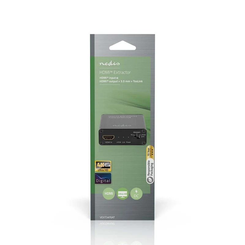HDMI™-Extractor HDMI™ Input - TosLink Female / 1x 3.5 mm Audio Out / 1x HDMI™ Output - Maximale resolutie: 4K@60Hz