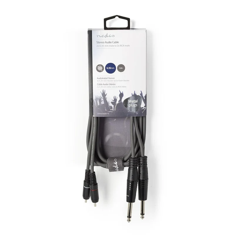 Stereo-Audiokabel 2x 6,35 mm Male - 2x RCA Male - Vernikkeld